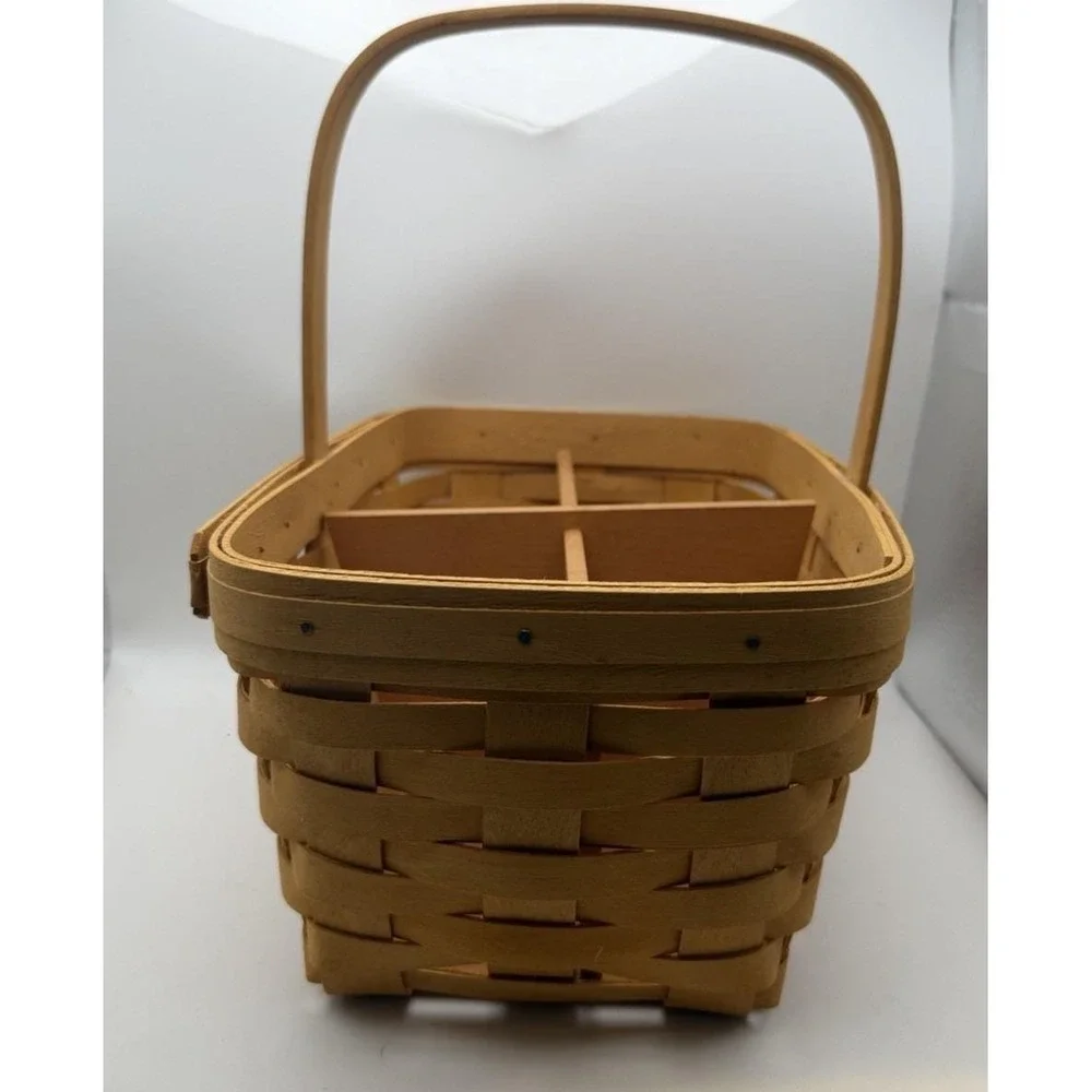 Longaberger 1999 Hostess Basket w Divider Wood Handle Organizer Condiment Caddy